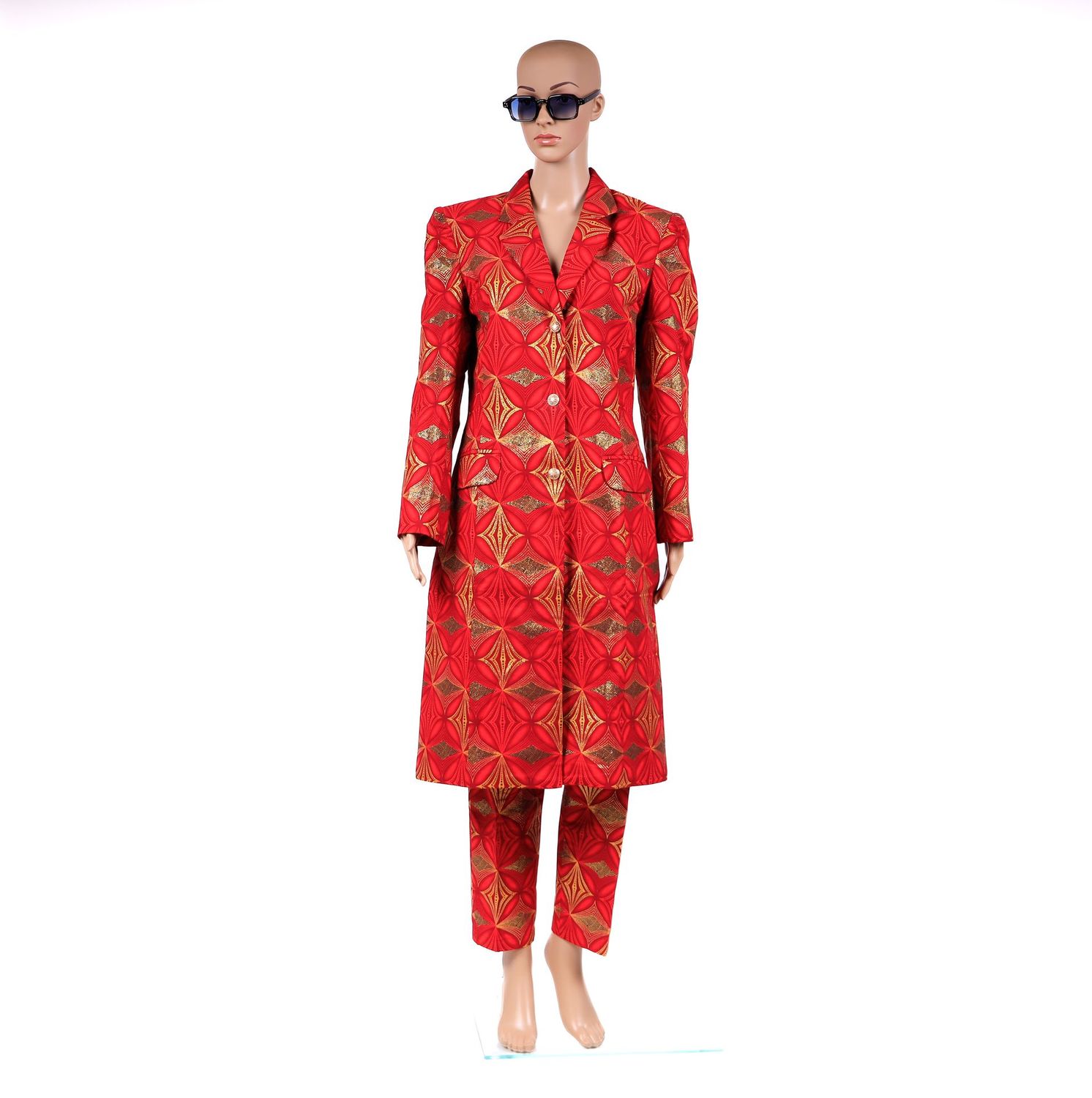 Ensemble tailleur veste longue rouge
