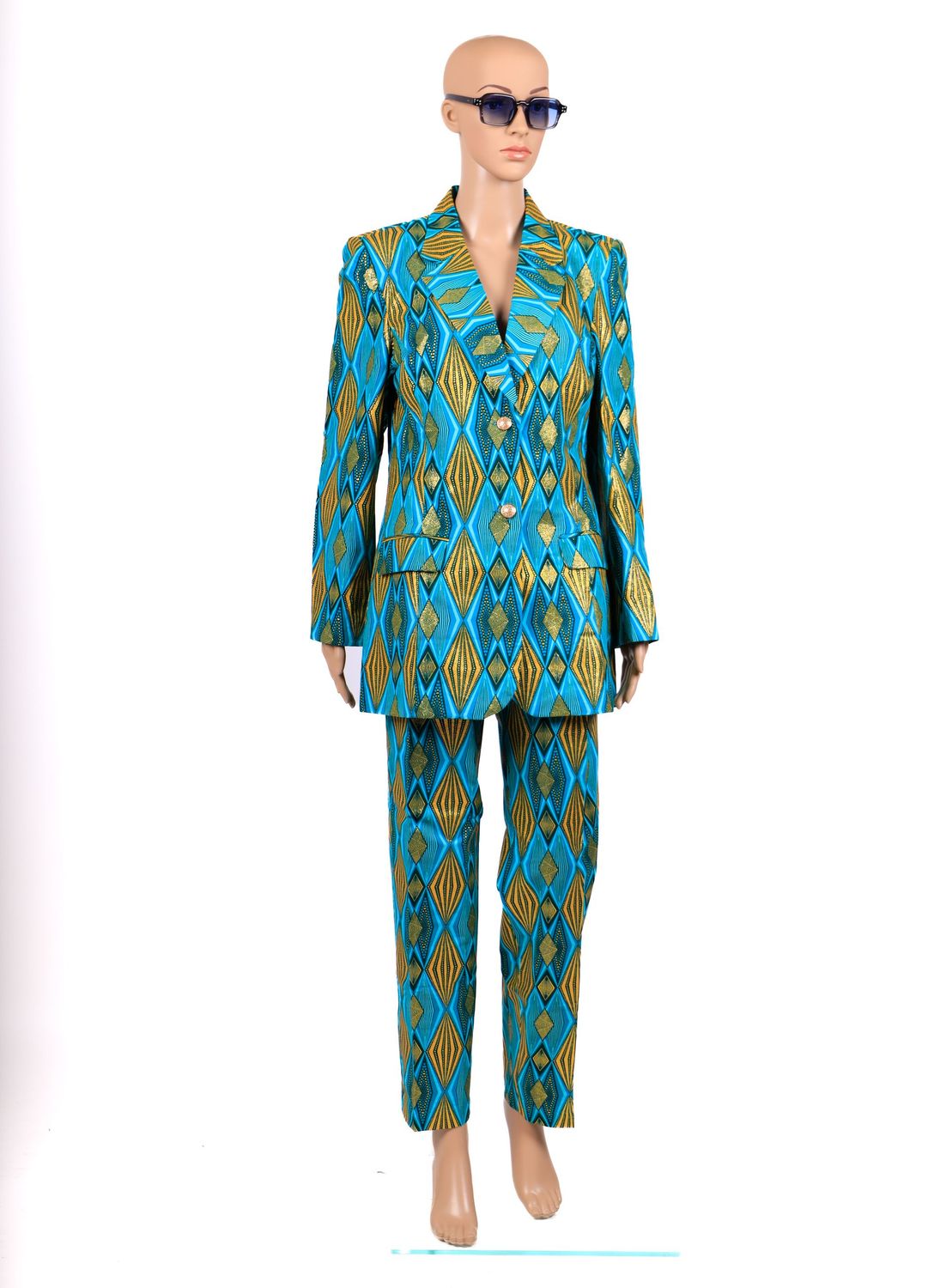 Ensemble tailleur vert bleu