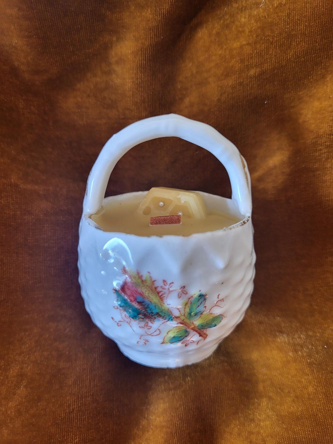 Bougie cire abeille contenant vintage