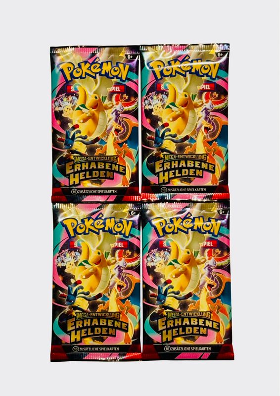 Pokémon - Erhabene Helden - Deutsch - 4 Booster Packs & PackHunter Toploader - Sammelkartenspiel