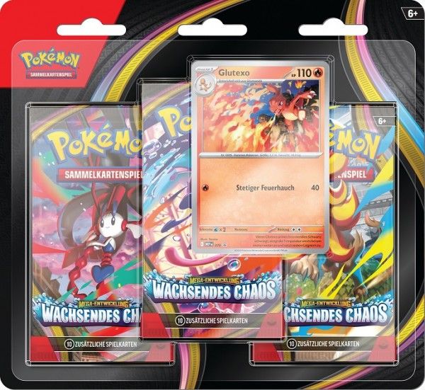 Pokemon Wachsendes Chaos ME04 3-Pack Blister - Deutsch - 1 Booster Packs & PackHunter Toploader - Sammelkartenspiel