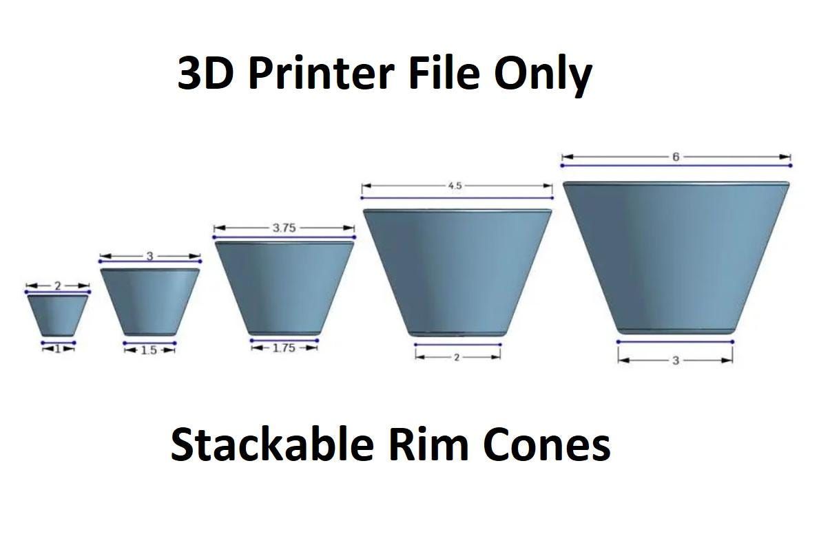 Digital 3D Printer File: Stackable Rim Cones for Pottery Wheel Throwing