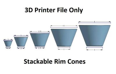 Digital 3D Printer File: Stackable Rim Cones for Pottery Wheel Throwing