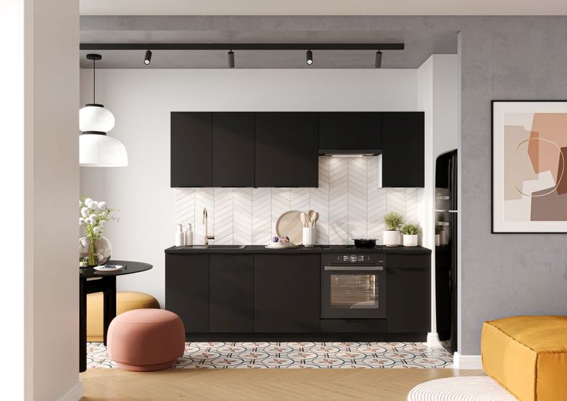 Mona 2,4 m im Farbton Schwarzer Erbse (mattschwarz), ohne Arbeitsplatte