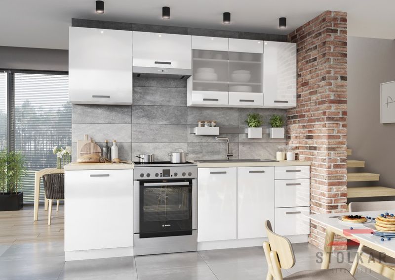 Küchenmöbel-Set Vento 2,4 m in Weiß Hochglanz, ohne Arbeitsplatte