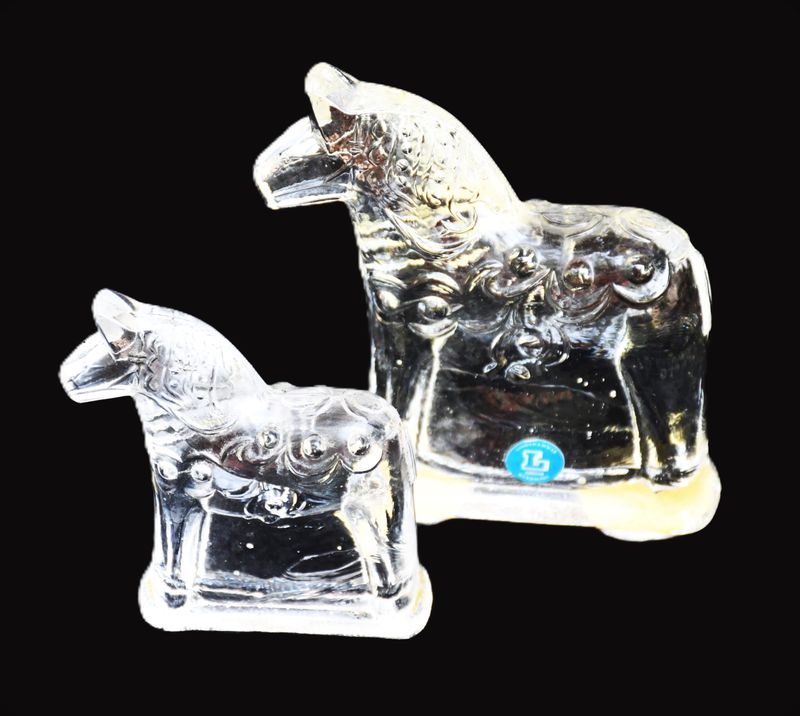 Сет от две стъклени скулптури на конете Дала - Швеция. Винтидж.