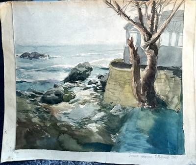 Картина акварел,молив хартия в рамка Картина акварел,молив хартия в рамка