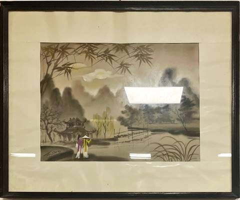 Картина акварел, хартия в рамка