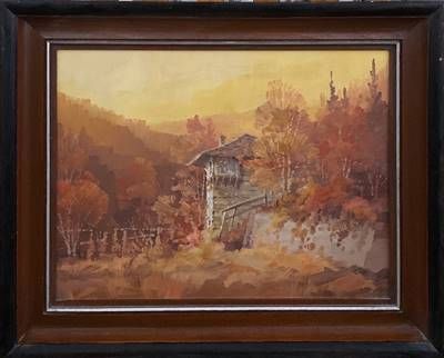 Картина масло върху платно с рамка-Ивайло Стойчев Картина масло върху платно с рамка-Ивайло Стойчев"Родопски пейзаж"