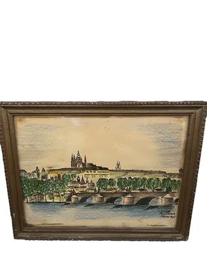 Картина пастел и фулмастер с рамка Картина пастел и фулмастер с рамка