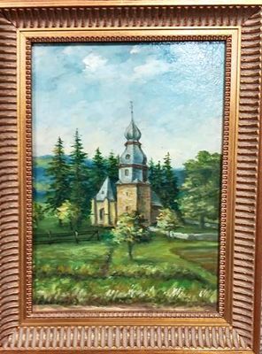 Картина  масло върху фазер с рамка Картина  масло върху фазер с рамка