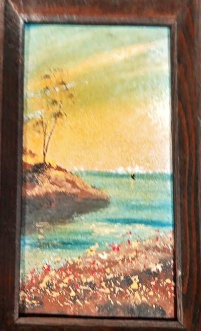 Картина масло върху фазер с рамка Картина масло върху фазер с рамка