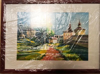 Картина масло върху фазер с рамка Картина масло върху фазер с рамка