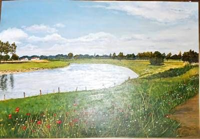 Картина масло върху фазер с рамка