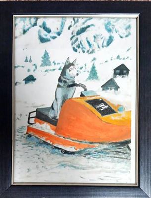 Картина масло върху хартия с рамка и стъкло Картина масло върху хартия с рамка и стъкло