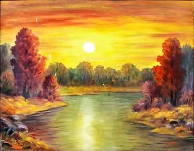 Картина масло върху фазер с рамка Картина масло върху фазер с рамка