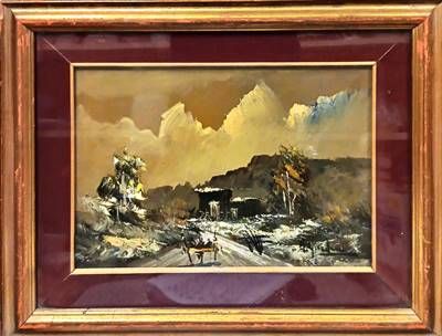 Картина масло върху дъска с рамка и стъкло Картина масло върху дъска с рамка и стъкло