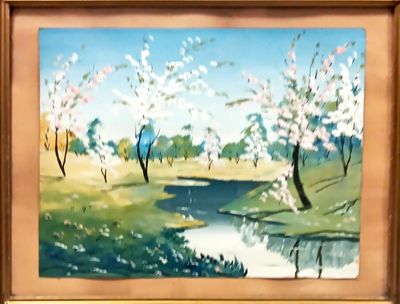 Картина масло върху хартия с рамка и стъкло Картина масло върху хартия с рамка и стъкло