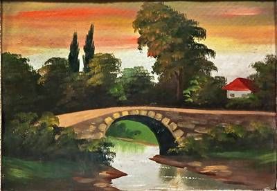 Картина масло върху фазер с рамка Картина масло върху фазер с рамка