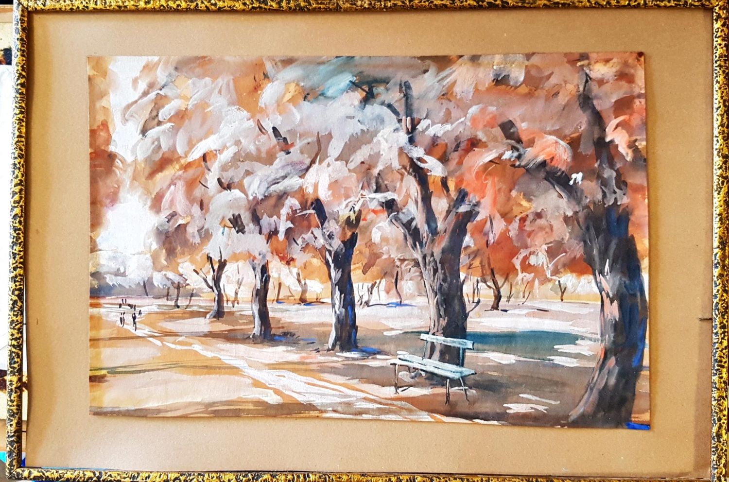 Картина върху картон с рамка, акварел Картина върху картон с рамка, акварел