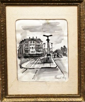 Картина върху картон с рамка, акварел