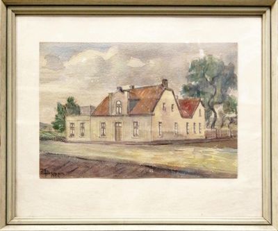 Картина върху картон с рамка, акварел Картина върху картон с рамка, акварел