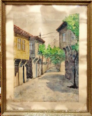 Картина върху картон с рамка, акварел