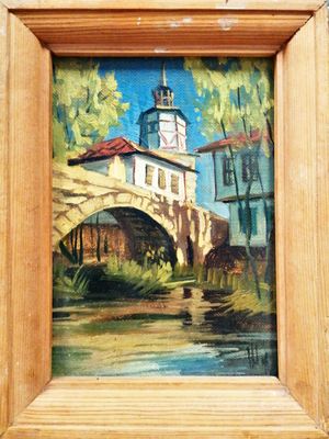 Картина върху фазер с рамка, масло - Часовникова кула Трявна Картина върху фазер с рамка, масло - Часовникова кула Трявна