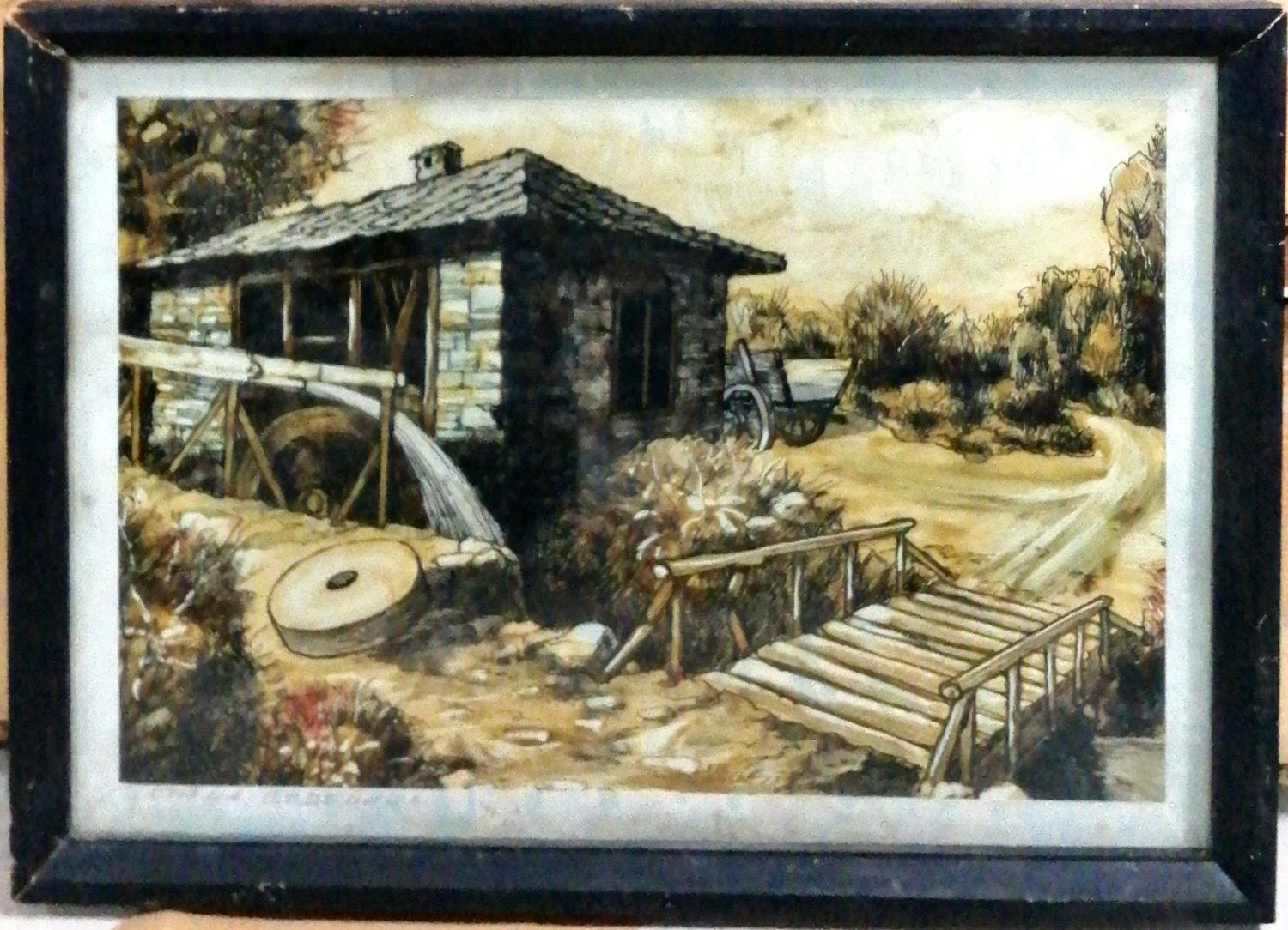 Картина върху картон с рамка, акварел