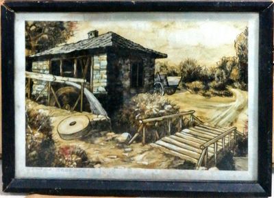 Картина върху картон с рамка, акварел