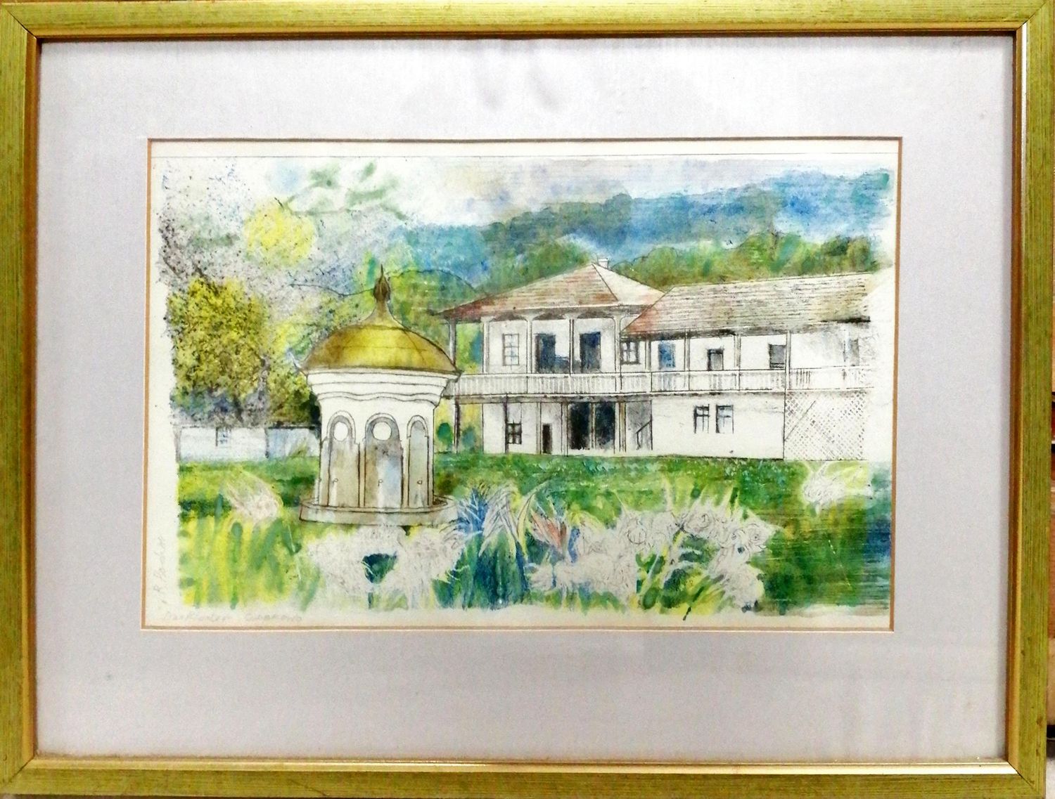 Картина върху картон с рамка, пастел Картина върху картон с рамка, пастел