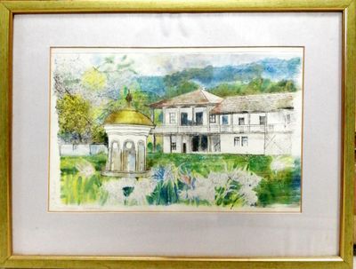 Картина върху картон с рамка, пастел Картина върху картон с рамка, пастел