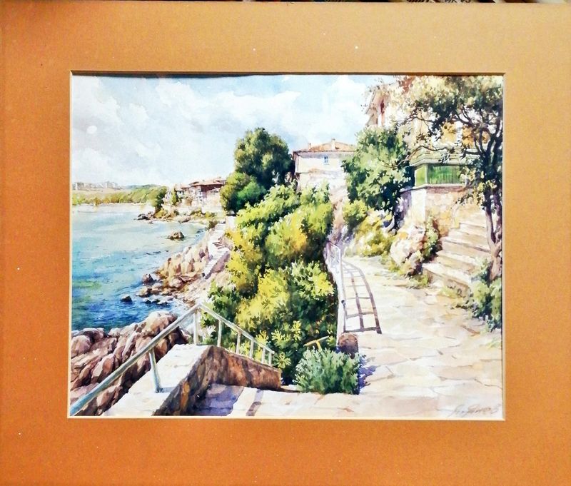 Картина върху картон без рамка, акварел, Янко Янев -репродукция