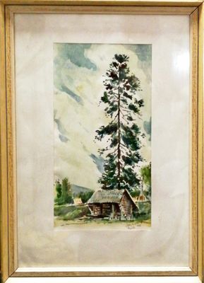 Картина върху картон с рамка, акварел Картина върху картон с рамка, акварел