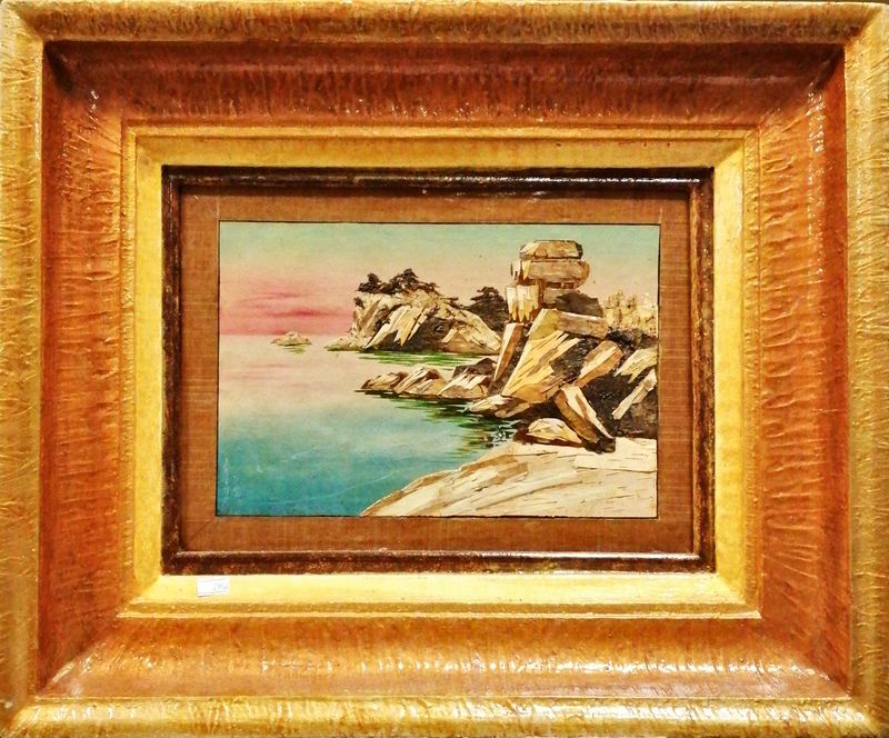 Картина върху фазер с  рамка, масло и апликация дърво