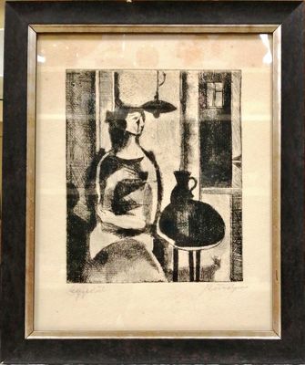 Картина върху картон с  рамка, графика Картина върху картон с  рамка, графика