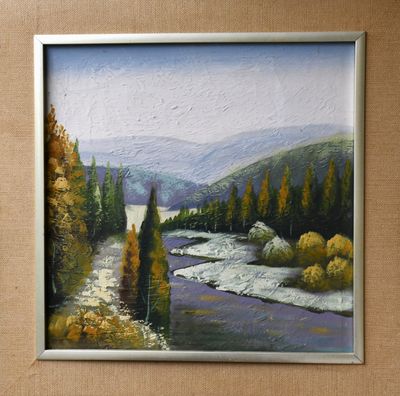 Българска школа (70те) - "Пейзаж с река", маслени бои върху платно