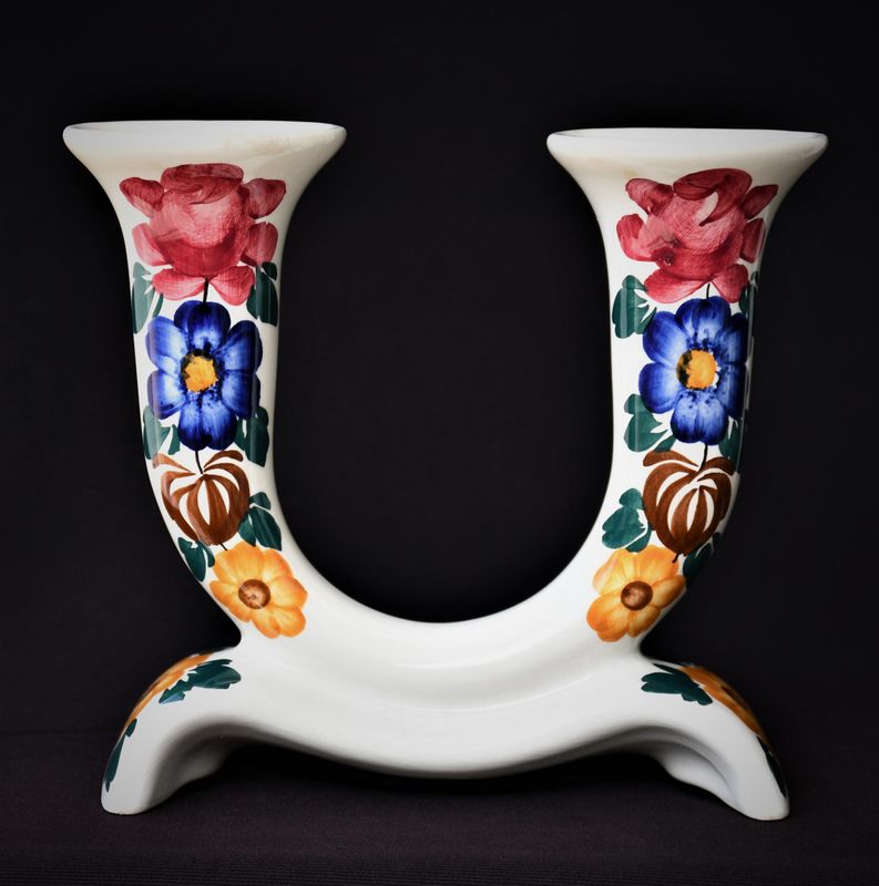 Двоен винтидж свещник - ръчно рисуван