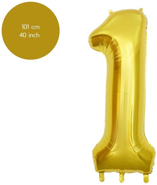 Fienosa Cijfer Ballonnen - Nummer 1 - Goud Kleur - 101 cm - Cijferballon - XL Groot - Helium Ballon - Verjaardag Ballon - Verjaardag Versiering - Feest - Feestversiering - Leeftijd verjaardag -