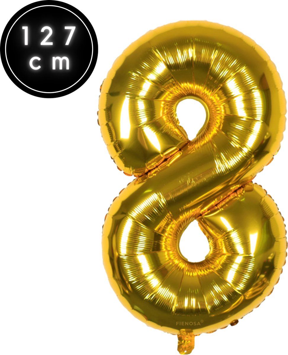 Fienosa Cijfer Ballonnen - Nummer 8 - Goud Kleur - 127 cm - XXL Groot - Helium Ballon - Verjaardag Ballon - Verjaardag Versiering - Leeftijd verjaardag - Verjaardagsballon - Verjaardag