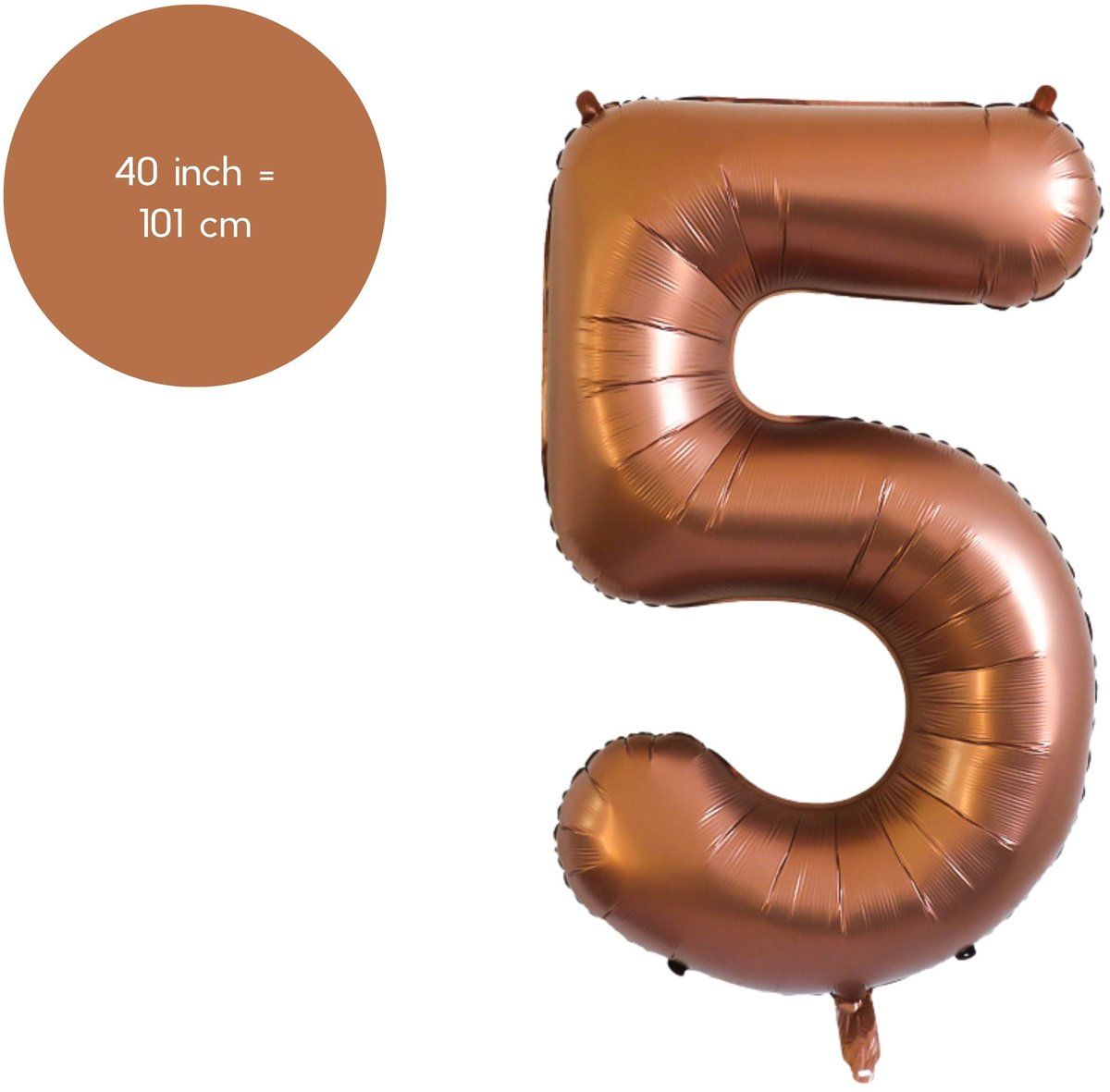 Fienosa Cijfer Ballonnen - Nummer 5 - Bruin - Kleur - 101 cm - XL Groot - Helium Ballon - Verjaardag Ballon - Verjaardag versiering - Leeftijd verjaardag - Verjaardagsballon - Verjaardag