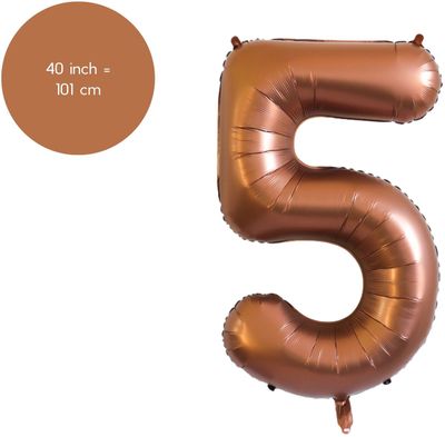 Fienosa Cijfer Ballonnen - Nummer 5 - Bruin - Kleur - 101 cm - XL Groot - Helium Ballon - Verjaardag Ballon - Verjaardag versiering - Leeftijd verjaardag - Verjaardagsballon - Verjaardag