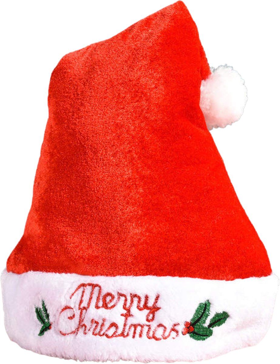 Fienosa Kerstmuts Merry Christmas Tekst - Luxe Pluche - Omvang 25 cm - Kerstcadeau