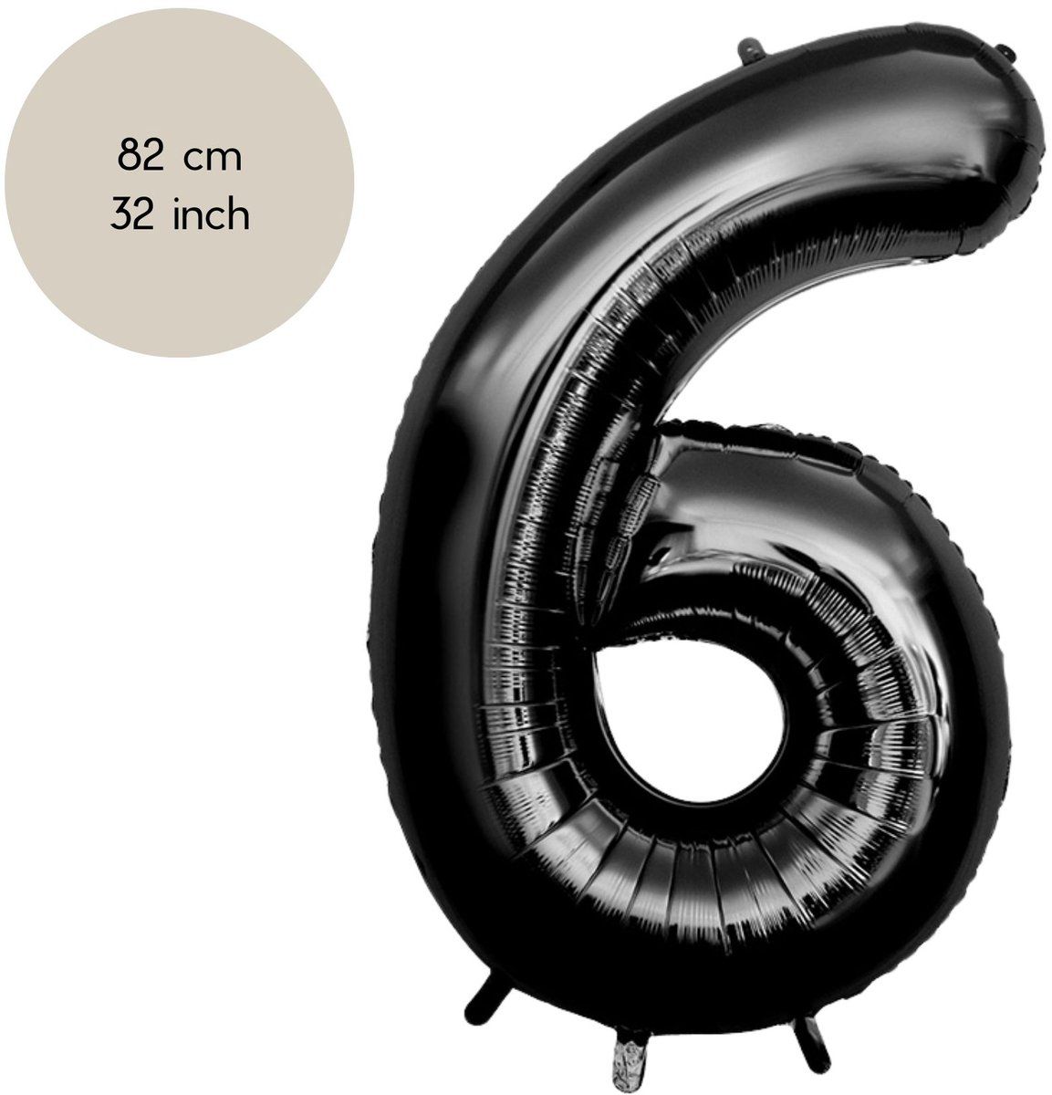 Fienosa Cijfer Ballonnen nummer 6 - Zwart - 82 cm - Helium Ballon - Verjaardag ballon - Verjaardag versiering - Leeftijd verjaardag - Verjaardagsballon - Verjaardag