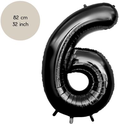Fienosa Cijfer Ballonnen nummer 6 - Zwart - 82 cm - Helium Ballon - Verjaardag ballon - Verjaardag versiering - Leeftijd verjaardag - Verjaardagsballon - Verjaardag