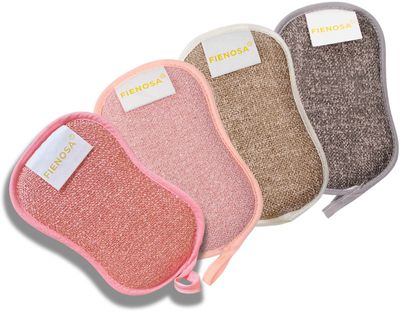 Fienosa Ecologische Schuurspons 4 stuks - Anti-bacterieel - Schuursponzen - Schuursponsjes - Schoonmaak - Dubbelzijdig - Herbruikbare schuurspons - Wasbare schuurspons - Ecologisch en milieu bewust -