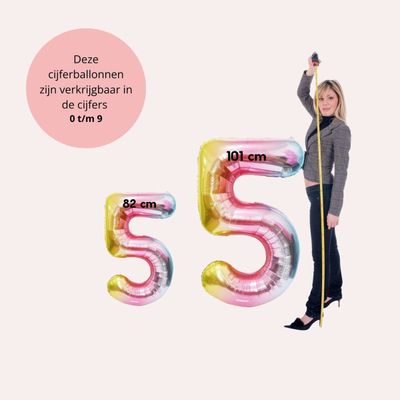 Fienosa Cijfer Ballonnen nummer 5 - Regenboog - 101 cm - XL Groot - Helium Ballon - Verjaardag ballon - Verjaardag versiering - Leeftijd verjaardag - Verjaardagsballon - Verjaardag