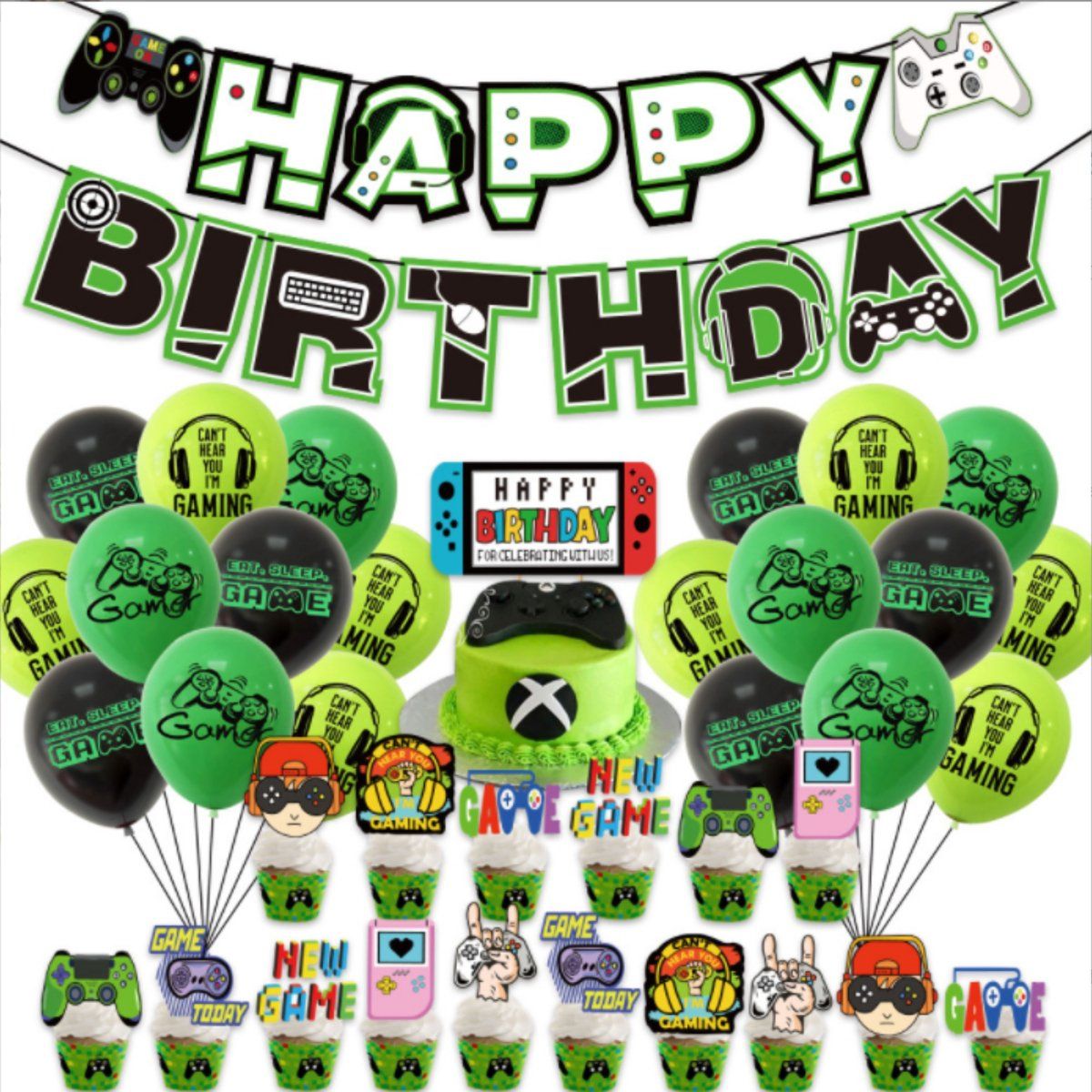Game Versiering ballonnen set - Happy Birthday Slinger - Game Versiering Verjaardag - 65 items - Verjaardag Versiering - Ballonnen - Fienosa