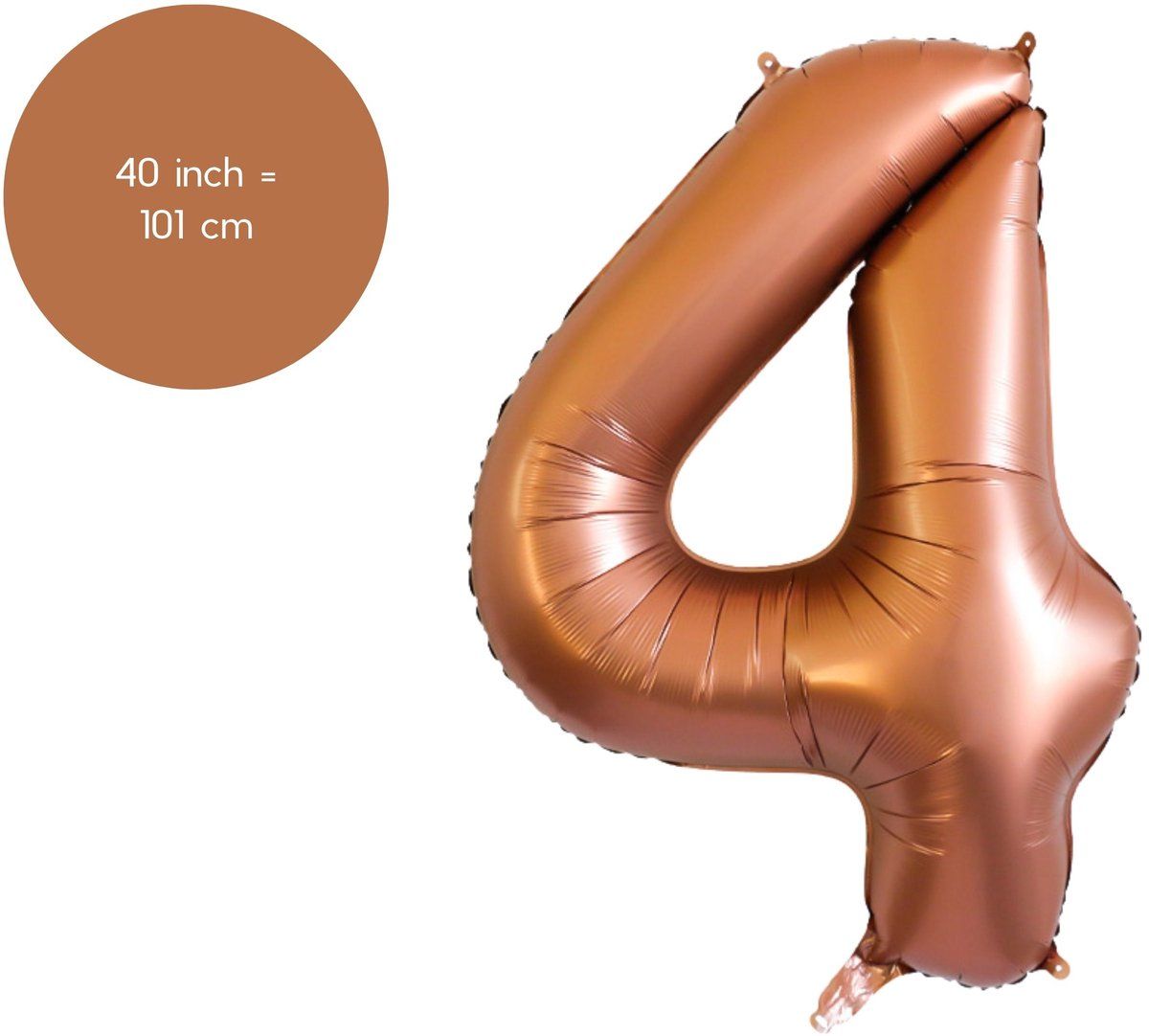 Fienosa Cijfer Ballonnen - Nummer 4 - Bruin - Kleur - 101 cm - XL Groot - Helium Ballon - Verjaardag Ballon - Verjaardag versiering - Leeftijd verjaardag - Verjaardagsballon - Verjaardag