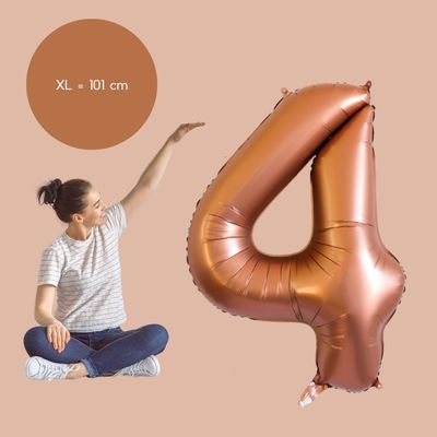 Fienosa Cijfer Ballonnen - Nummer 4 - Bruin - Kleur - 101 cm - XL Groot - Helium Ballon - Verjaardag Ballon - Verjaardag versiering - Leeftijd verjaardag - Verjaardagsballon - Verjaardag
